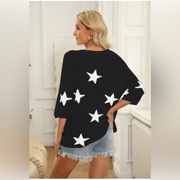 265. LARGE Women's Boho Star Sweater Oversized Lightweight Summer Beach Pullover - Picture 6 of 6
